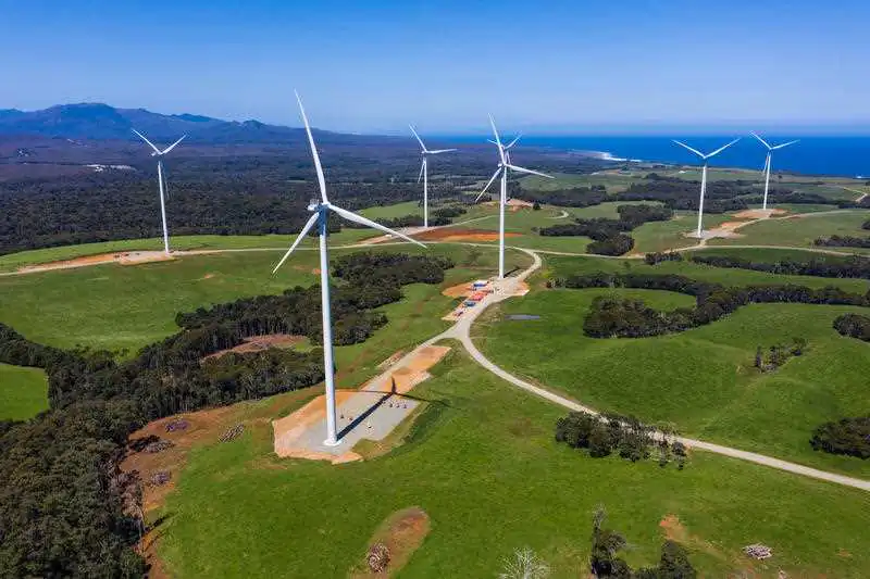 A supplied image obtained on Friday, November 27, 2020, of a wind farm in Tasmania, Australia. (AAP Image/Granville Harbour Wind Farm)
