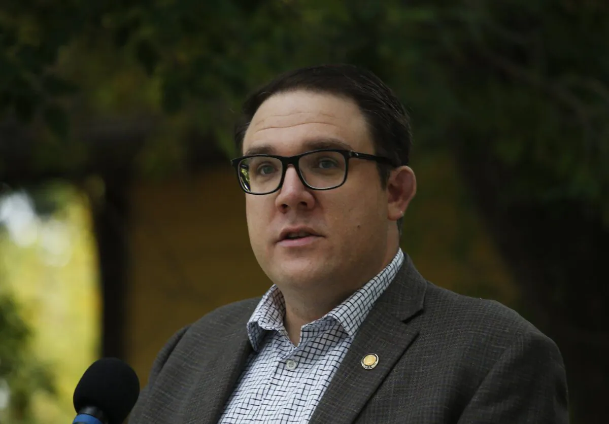 Jason Nixon is seen during a news conference, in Calgary, Sept. 15, 2020. (The Canadian Press/Todd Korol)