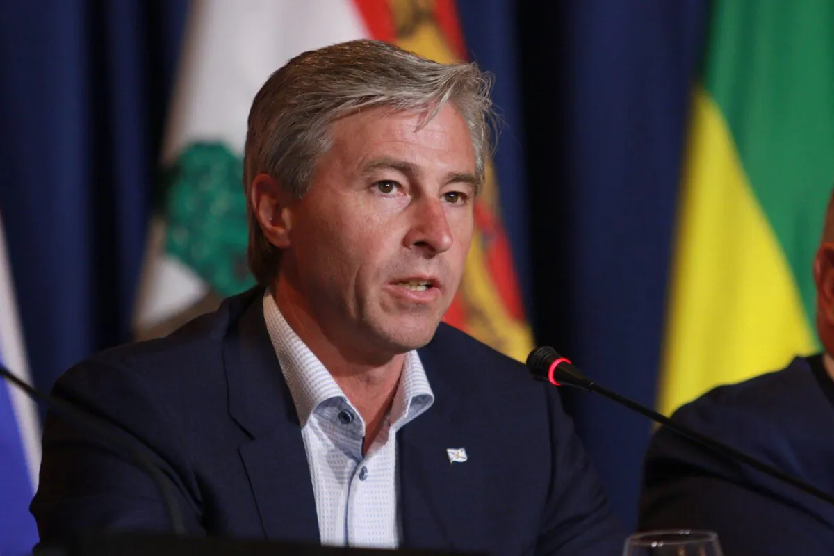 Nova Scotia Premier Tim Houston responds to a question in Victoria, B.C., on July 12, 2022. (Chad Hipolito/The Canadian Press)