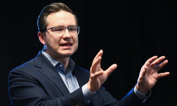 Pierre Poilievre, contender for the leadership of the federal Conservative party, speaks at a rally, in Charlottetown P.E.I., on Aug. 20, 2022. (The Canadian Press/Jacques Boissinot)