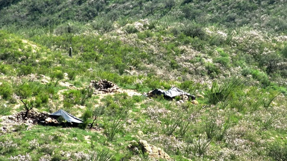 Members of a rival Mexican drug cartel were set up less than a half mile over Arizona's border with Mexico on Aug. 25, as captured in this private security drone footage. (Courtesy private Arizona security company)