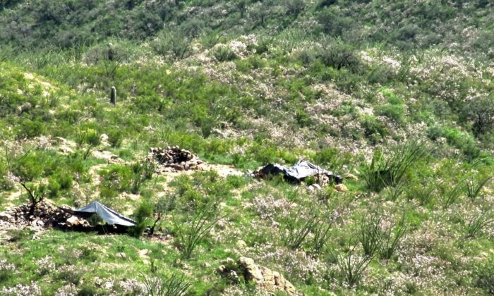 Members of a rival Mexican drug cartel were set up less than a half mile over Arizona's border with Mexico on Aug. 25, as captured in this private security drone footage. (Courtesy private Arizona security company)