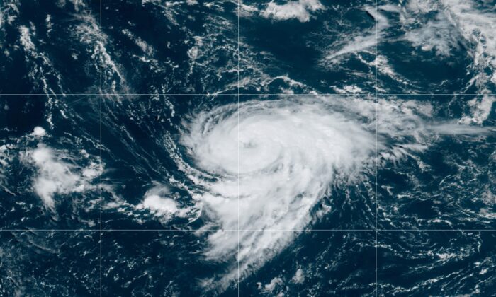 A satellite image shows Tropical Storm Danielle in the Atlantic at 12 p.m. ET on Sept. 1, 2022. (NOAA)