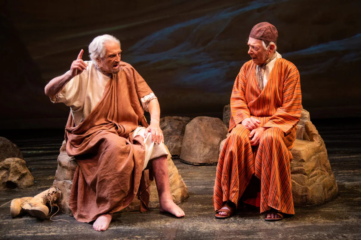 Hal Linden as Lou (L) and Bernie Kopell as Bud discuss important issues as they travel through the desert on their way to the Promised Land in "Two Jews, Talking." (Russ Rowland)