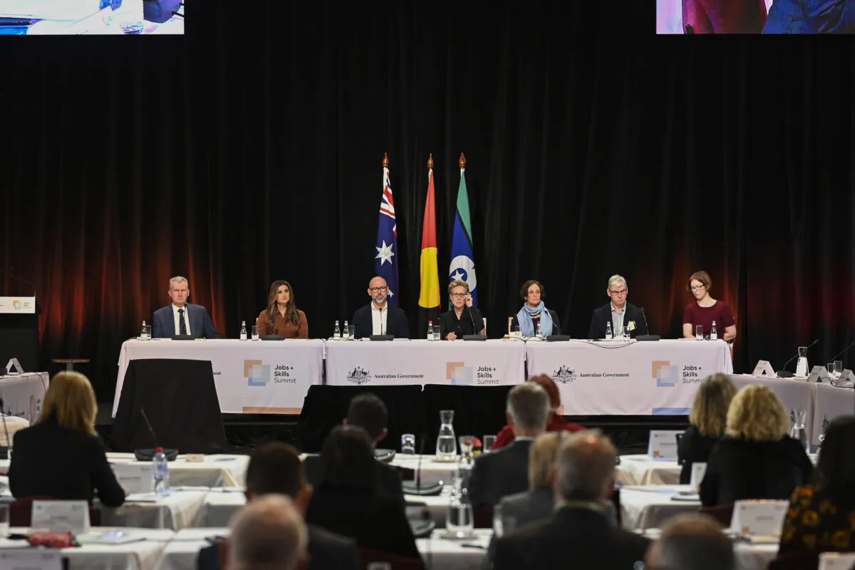A general view of the sustainable wage growth and the future of bargaining panel during the jobs and skills summit at Parliament House in Canberra, Australia, on Sep. 1, 2022. (Martin Ollman/Getty Images)