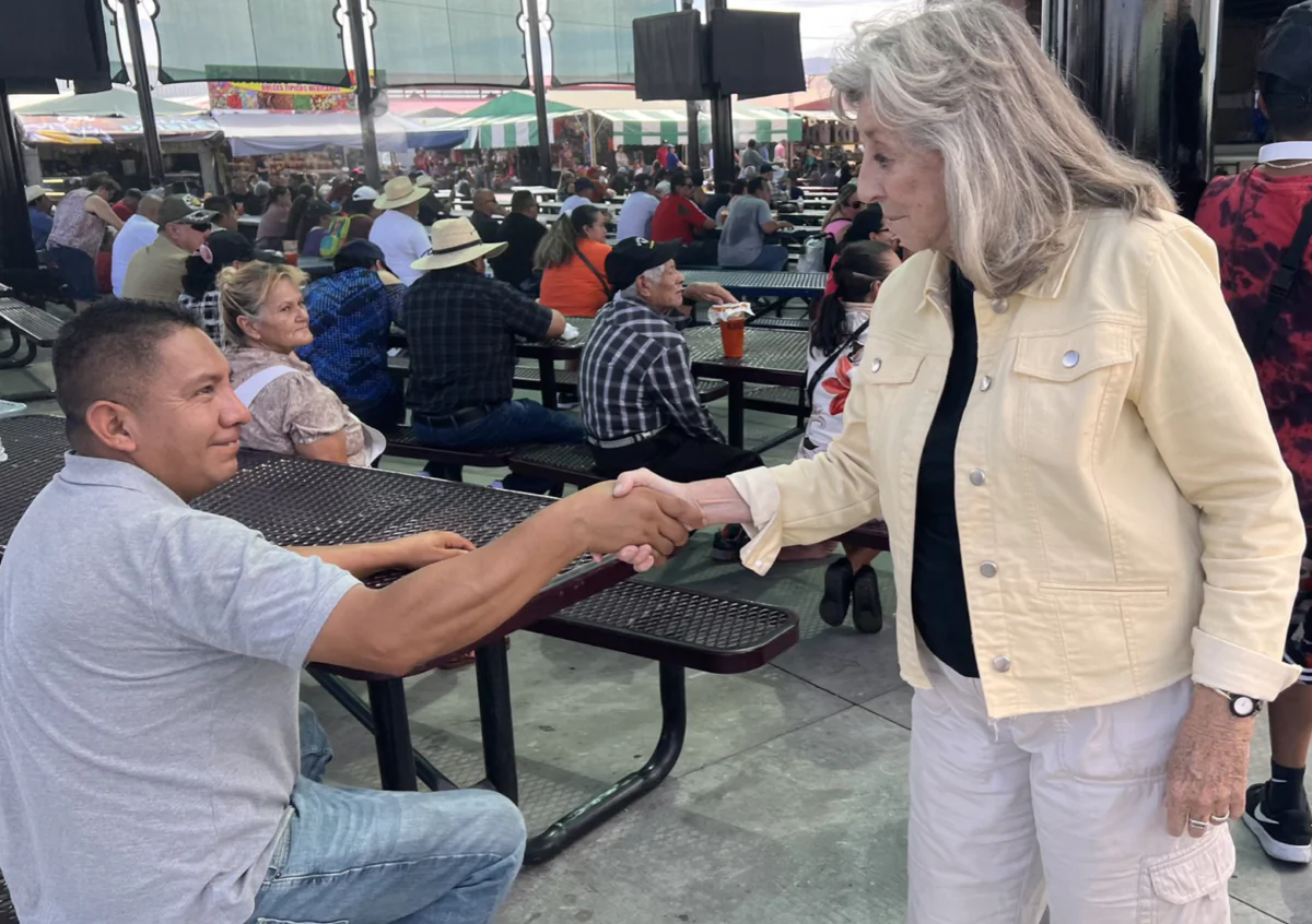 Nevada Congressional District 1 Democratic incumbent Rep. Dina Titus (D-Nevada) meets and greets voters at Broadacres Marketplace in North Las Vegas on Aug. 14. (Courtesy of Dina Titus for U.S. Congress)