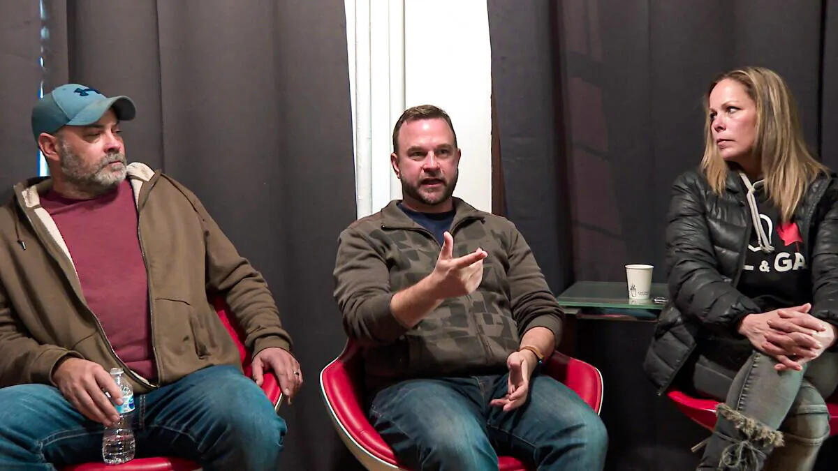 Freedom Convoy organizers (L–R) Chris Barber, Benjamin Dichter, and Tamara Lich speak at a press conference in Ottawa on Jan. 30, 2022. (Limin Zhou/The Epoch Times)