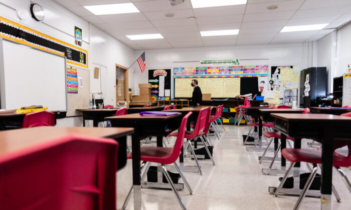 An empty classroom in the United States in a file photo. (Jon Cherry/Getty Images)