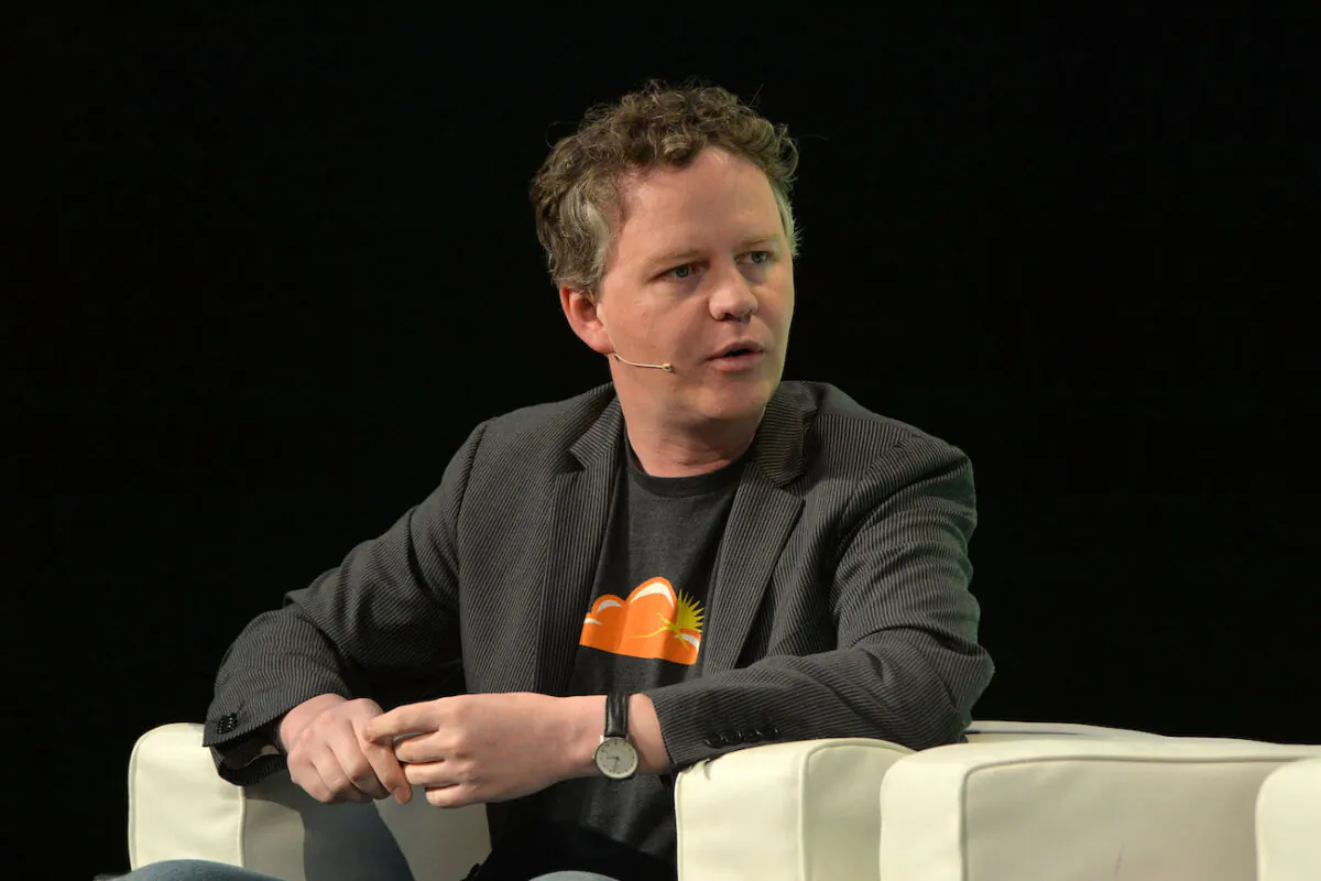 Cloudflare Partner, Matthew Prince appears on stage at the 2014 TechCrunch Disrupt Europe/London, at The Old Billingsgate in London, England, on Oct. 21, 2014. (Anthony Harvey/Getty Images for TechCrunch)
