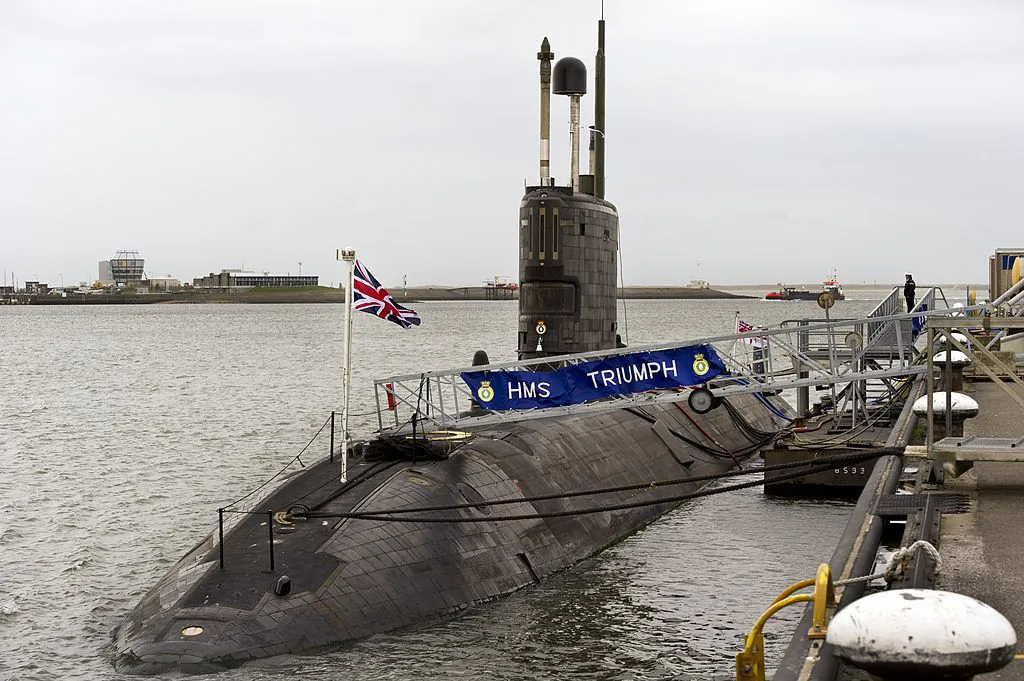 The Royal Navy nuclear-powered attack submarine HMS Triumph is moored in Den Helder, the Netherlands on October 26, 2010. (MARCEL ANTONISSE/AFP via Getty Images)