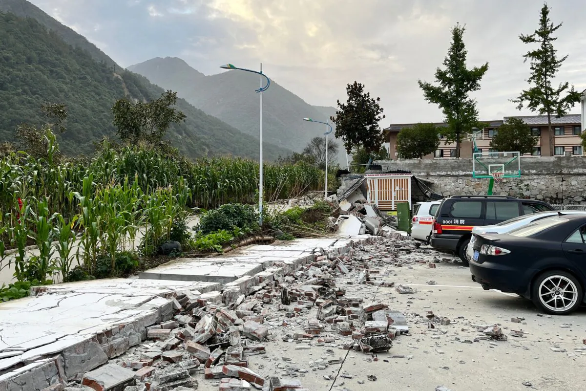 The aftermath of a 6.6-magnitude earthquake in Hailuogou in China's southwestern Sichuan Province on Sept. 5, 2022. (STR/AFP via Getty Images)