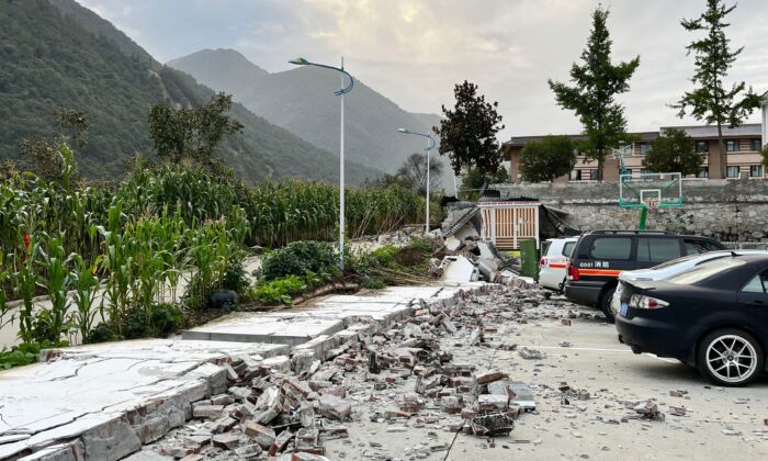 The aftermath of a 6.6-magnitude earthquake in Hailuogou in China's southwestern Sichuan Province on Sept. 5, 2022. (STR/AFP via Getty Images)