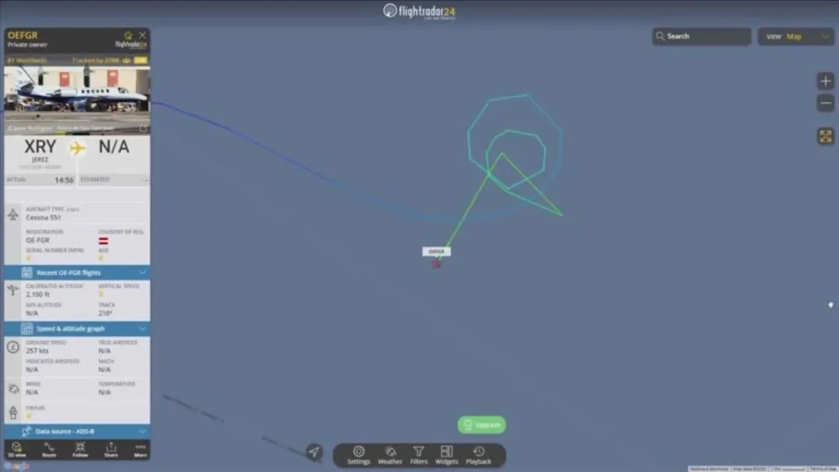 A screenshot showing the flight track of a Cessna plane off the coast of Latvia near Swedish island of Gotland. (Flightradar24.com via Reuters)
