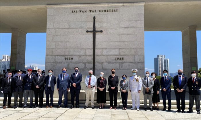 Consuls in Hong Kong attended the 77th anniversary of Hong Kong’s Liberation Day ceremony on Sept. 4 at the Sai Wan War Cemetery at Cape Collinson, Chai Wan, Hong Kong on Sept. 4, 2022. (Connie Yuen/The Epoch Times)
