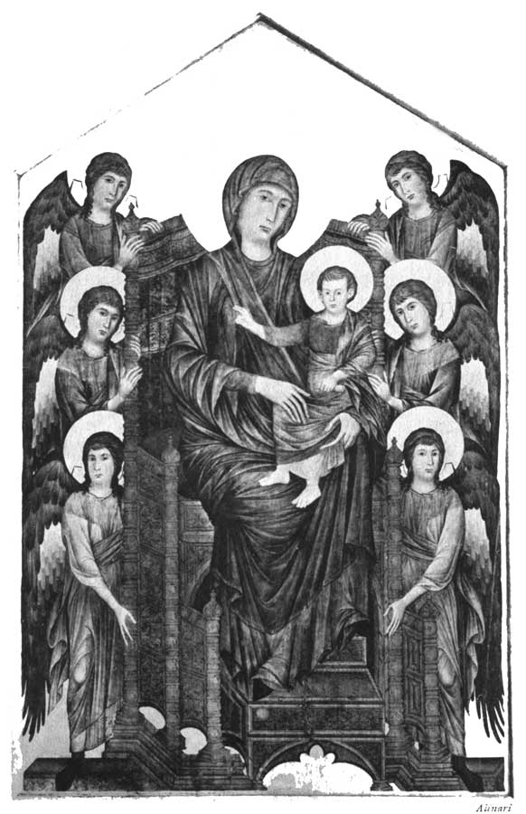 MADONNA, CHILD AND ANGELS (After the painting by Cimabue. Paris: Louvre, 1260)