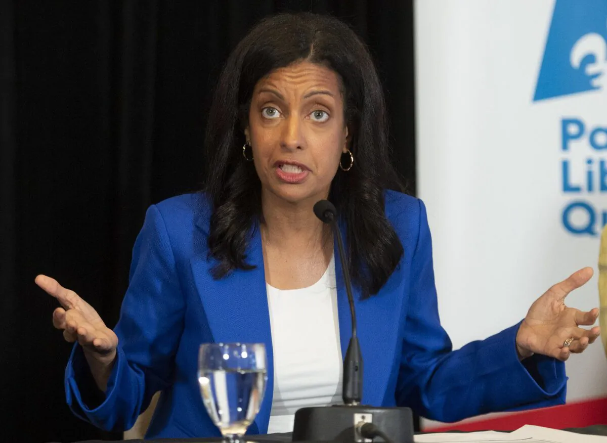 Quebec Liberal Party leader Dominque Anglade unveils her party's costed platform at a campaign event in Montreal, Sept. 4, 2022. (The Canadian Press/Graham Hughes)