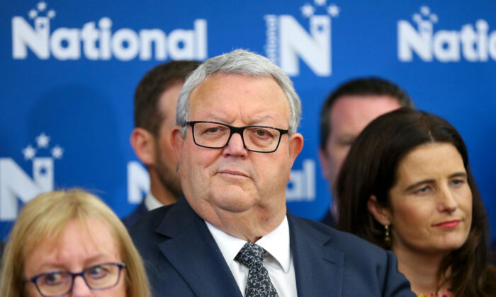 Gerry Brownlee of the National Party looks on during a press conference at Parliament in Wellington, New Zealand, on Oct. 20, 2020. (Hagen Hopkins/Getty Images)
