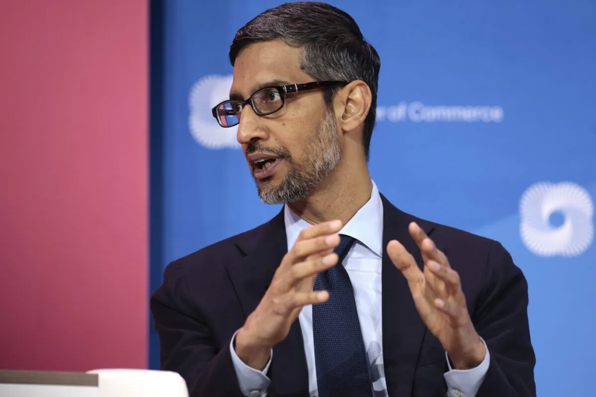 Google CEO Sundar Pichai speaks at a panel at the CEO Summit of the Americas hosted by the U.S. Chamber of Commerce in Los Angeles on June 9, 2022. (Anna Moneymaker/Getty Images)