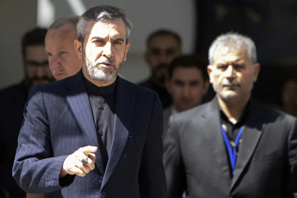 Iran's chief nuclear negotiator, Ali Bagheri Kani (L), leaves after talks at the Coburg Palais in Vienna on Aug. 4, 2022. (Alex Halada/AFP via Getty Images)