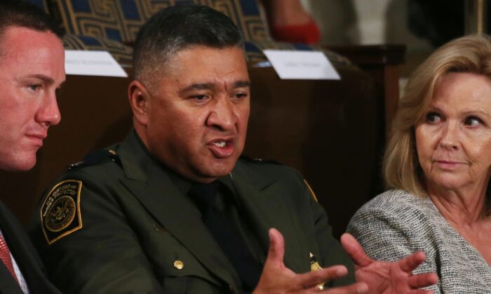 Then-Border Patrol Deputy Chief Raul Ortiz sits in the first lady’s box in the House chamber as a special guest at then-President Donald Trump’s 2020 State of the Union address on Feb. 4, 2020. Ortiz in 2021 became the bureau’s chief, and testified in late July that in his 31 years’ experience, he has not seen the border in such crisis as it is now. (Mario Tama/Getty Images)