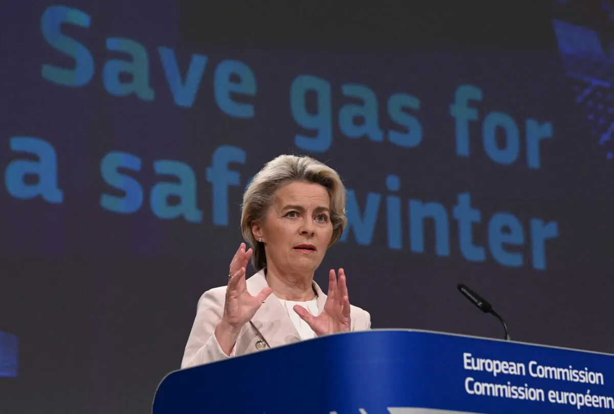 European Commission President Ursula von der Leyen speaks during a press conference after the College meeting on the 'Save gas for a safe winter' package at the EU headquarters in Brussels, on July 20, 2022. (John Thys/AFP via Getty Images)