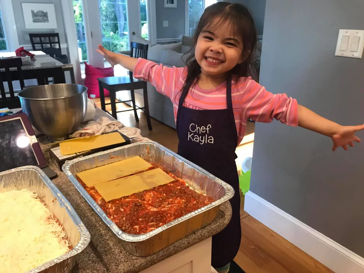 Junior chef Kayla McDe, daughter of Lasagna Love volunteer chef Gloria McDe of Massachusetts. (Courtesy of Lasagna Love)