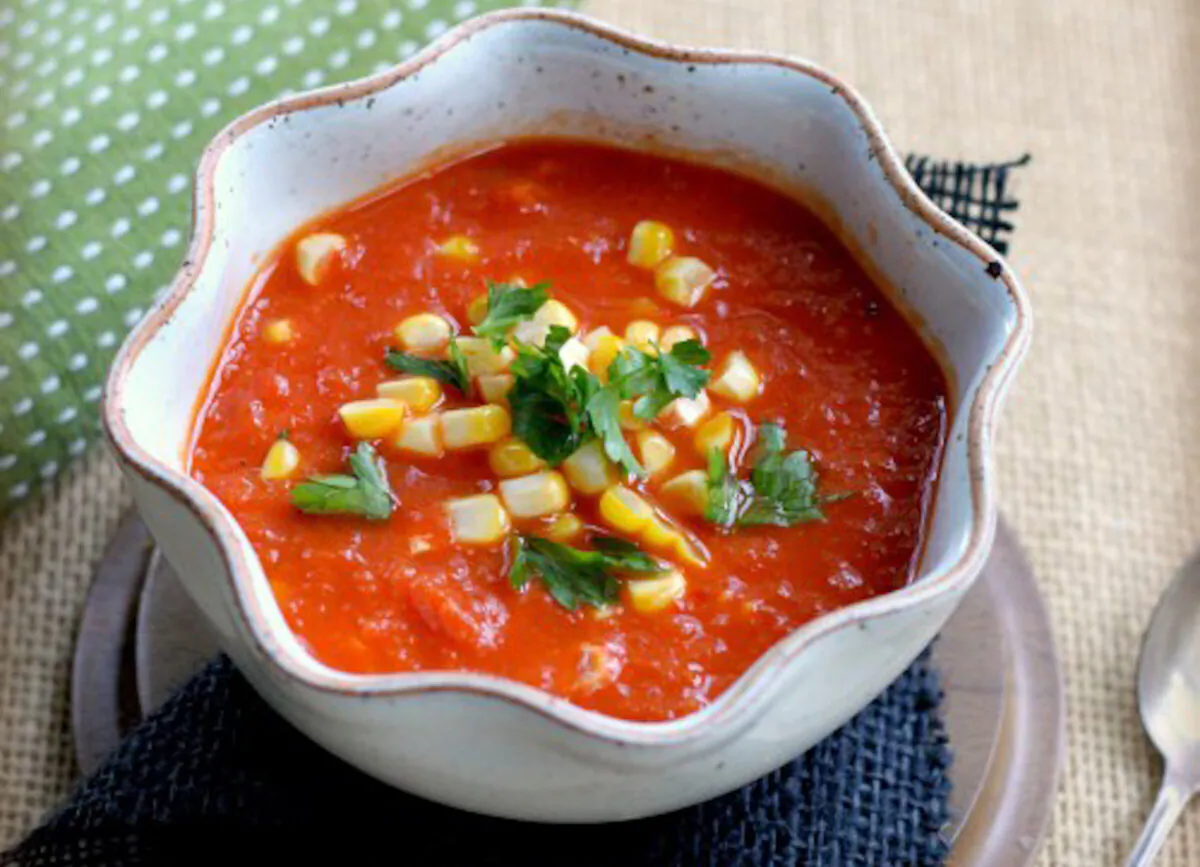 Roasted summer vegetables create a sweet and flavorful base for this soup. (Lynda Balslev for Tastefood)