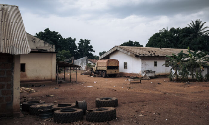 This photograph taken on February 3, 2021 shows a truck of the Russian private military group Wagner in the looted Central African Army (FACA) base of Bangassou, attacked on January 3, 2021, by rebels.(ALEXIS HUGUET/AFP via Getty Images)