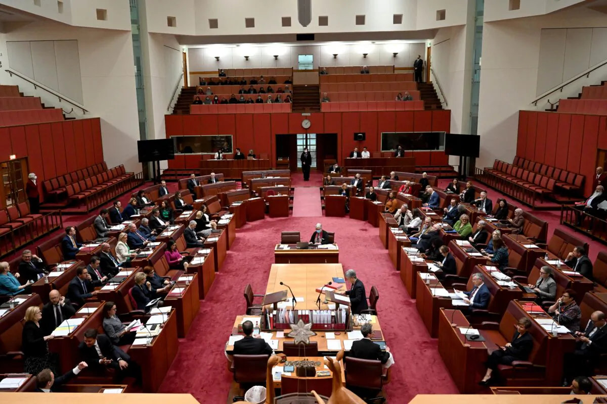 The Australian Senate chamber at Parliament House in Canberra, Australia on Sept. 8, 2022. (AAP Image/Mick Tsikas)