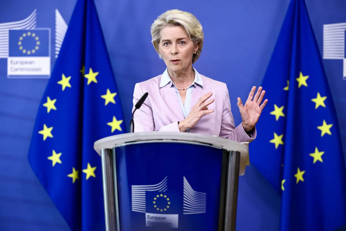 European Commission President Ursula von der Leyen gives a press conference on energy at EU headquarters in Brussels on Sept. 7, 2022. (Kenzo Tribouillard/AFP via Getty Images)