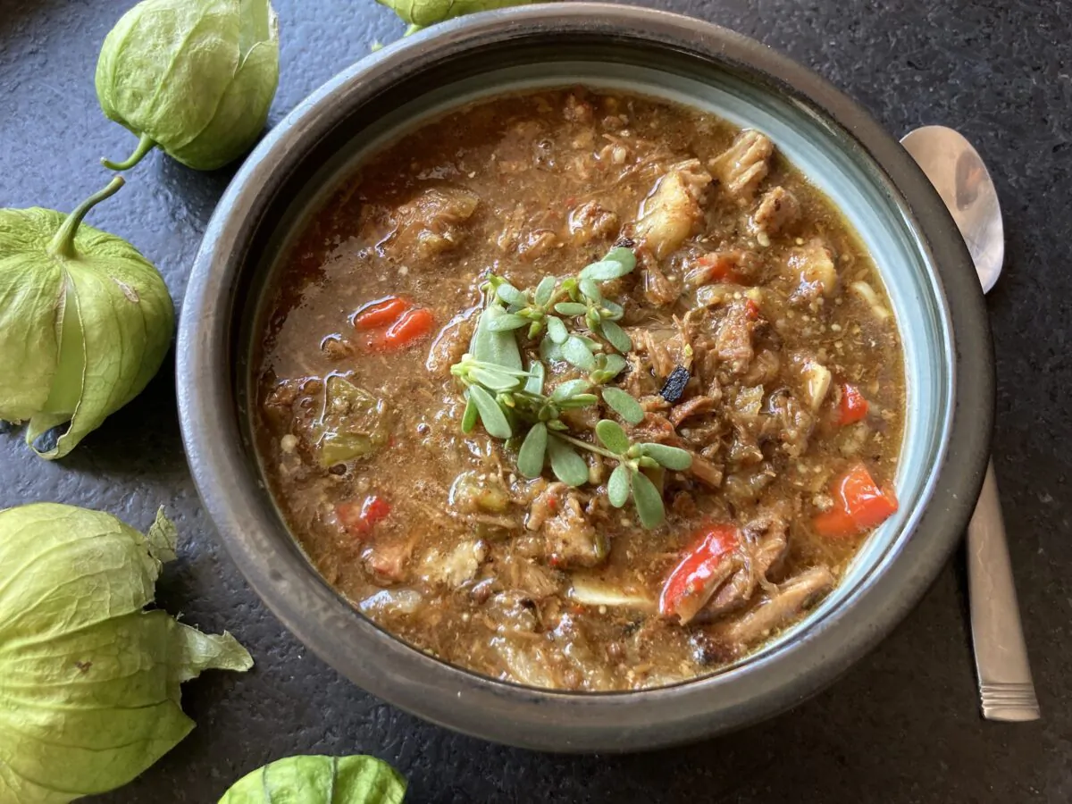 Rich, meaty pork balances the sour, spicy sweetness of chile verde in this fragrant stew. (Ari LeVaux)