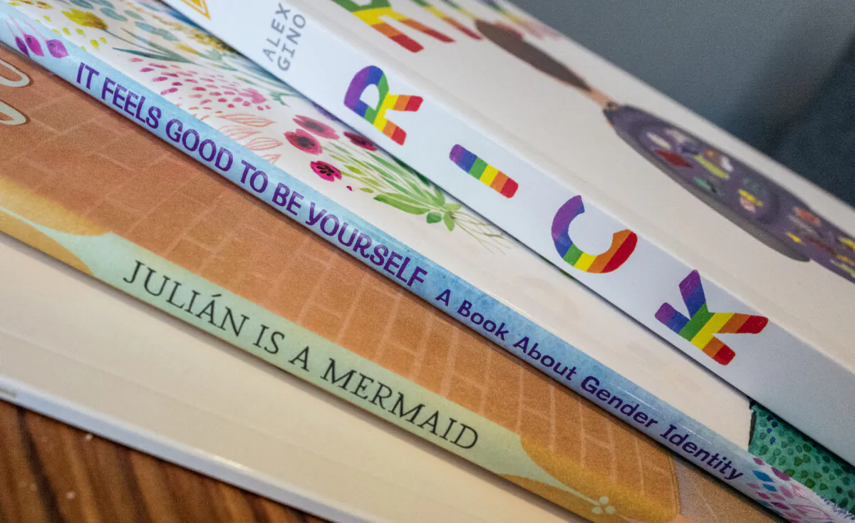 Transgender children's books in Irvine, Calif., on Aug. 30, 2022. (John Fredricks/The Epoch Times)