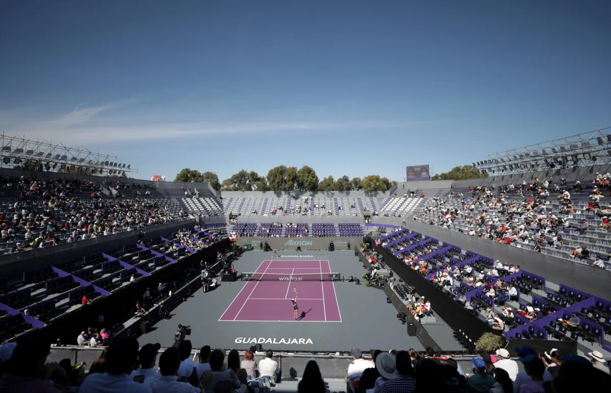 The group stage match between Spain's Paula Badosa and Poland's Iga Swiatek during the WTA Tour Finals Tennis Tournament at Panamerican Tennis Center in Guadalajara, Mexico, on Nov. 15, 2021. (Carlos Perez Gallardo/Reuters)