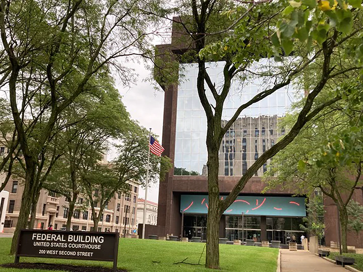 The Federal Building in Dayton, Ohio, includes the U.S. District Court where Daryl Robert Harrison, 44, is standing trial on 16 federal charges, beginning on Sept. 6, 2022. (Janice HIsle/The Epoch Times)