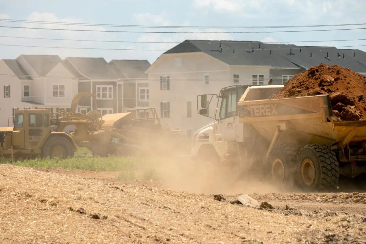 New homes are seen past construction vehicles in Laurel, Maryland, on June 4, 2022. (Stefani Reynolds/AFP via Getty Images)