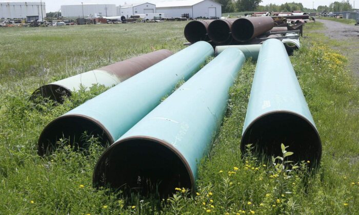In this June 29, 2018, file photo, pipeline used to carry crude oil is shown at the Superior terminal of Enbridge Energy in Superior, Wisc. (The Canadian Press /AP/Jim Mone)