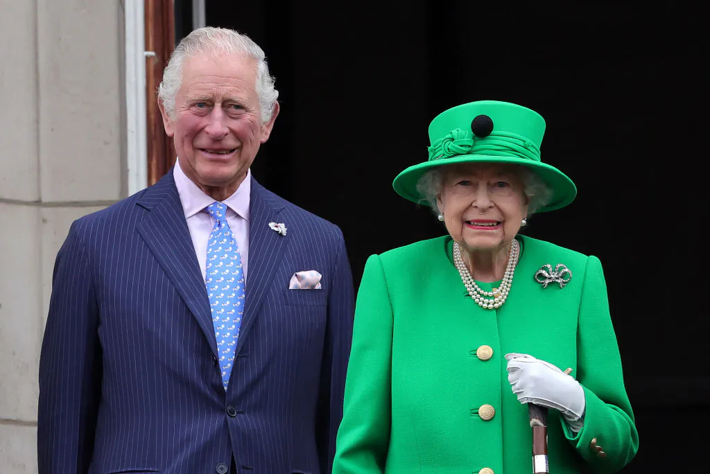 Queen Elizabeth II and Prince Charles, Prince of Wales, on the balcony of Buckingham Palace during the Platinum Jubilee Pageant in London, England, on June 5, 2022. (Chris Jackson/Getty Images)