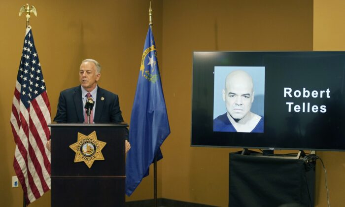 Clark County Sheriff Joe Lombardo speaks at a news conference on the arrest of Clark County Public Administrator Robert "Rob" Telles, in Las Vegas on Sept. 8, 2022. (John Locher/AP Photo)