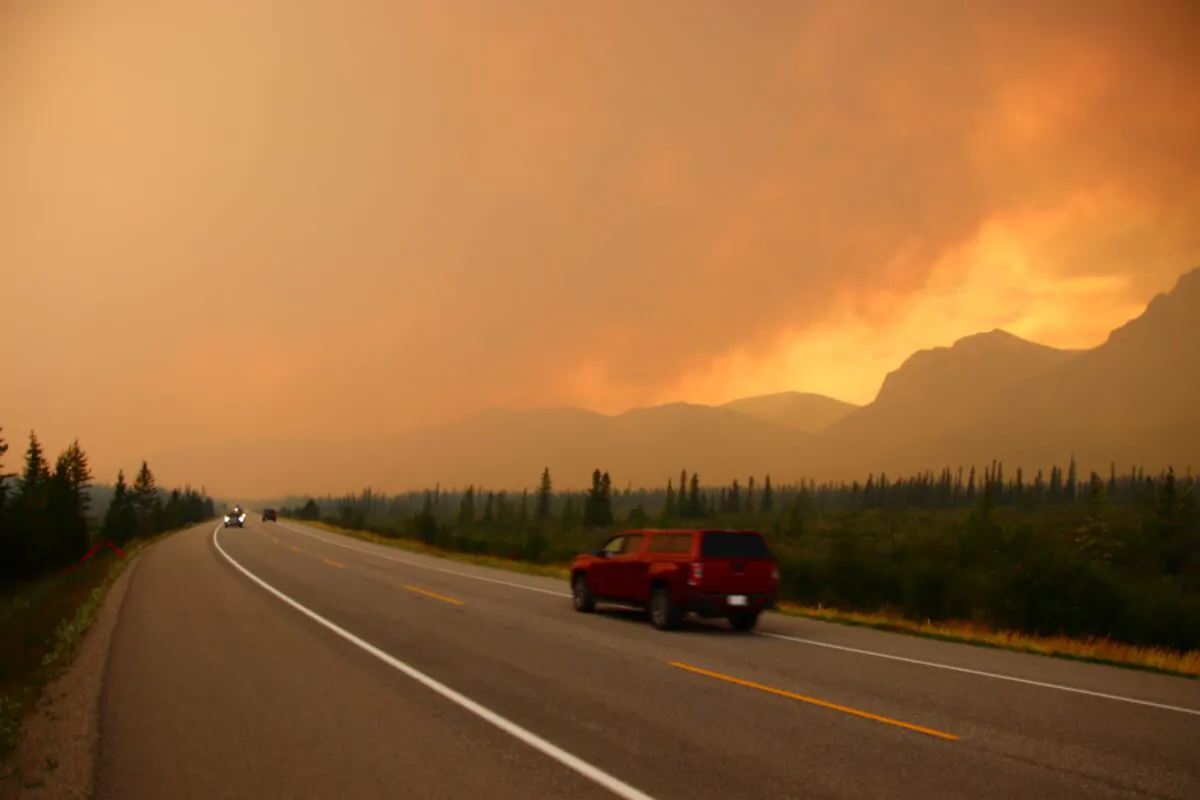 Smoke from the Chetamon Mountain wildfire in Alberta on Sept. 5, 2022. (Parks Canada)
