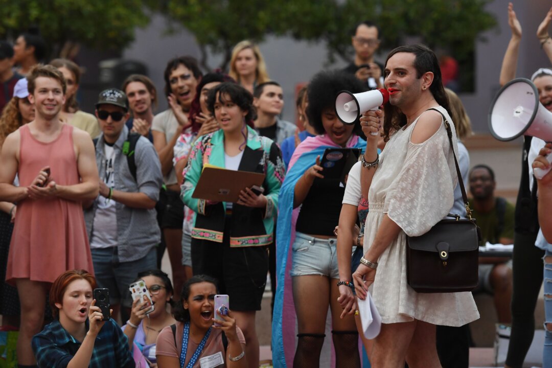 Members of the transgender community and their supporters hold a rally in Los Angeles on Nov. 2, 2018. (Mark Ralston/AFP via Getty Images)