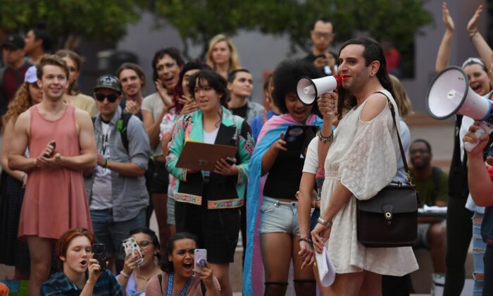 Members of the transgender community and their supporters hold a rally in Los Angeles on Nov. 2, 2018. (Mark Ralston/AFP via Getty Images)