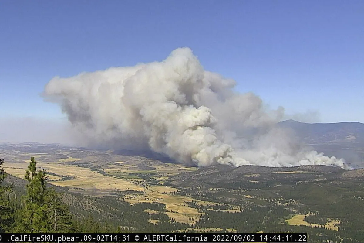 The Mill Fire burns near Weed, Calif., on Sept. 2, 2022. (Cal Fire/ALERTWildfire Network via AP)