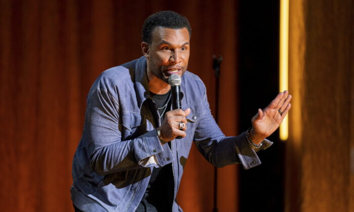 David A. Arnold in a scene from his comedy special "David A. Arnold: It Ain't For The Weak." (Zac Popik/Netflix via AP)