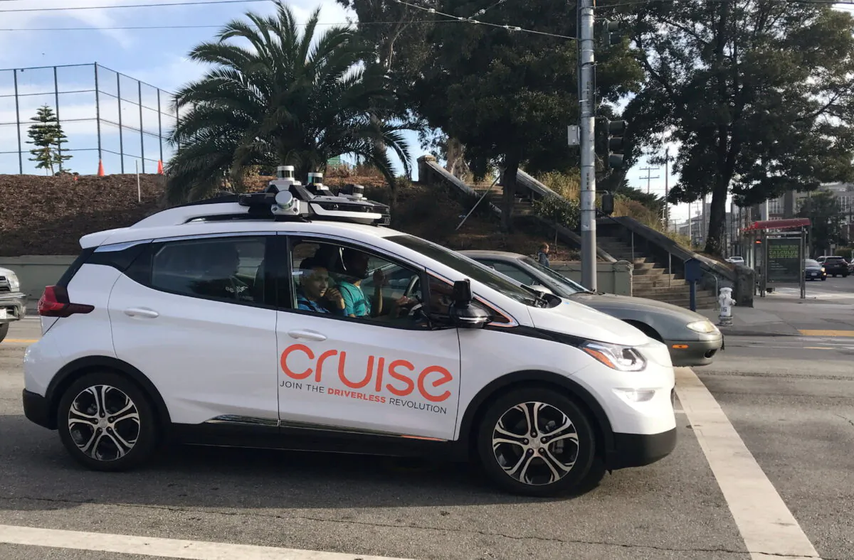 A Cruise self-driving car, which is owned by General Motors Corp., is seen outside the company’s headquarters in San Francisco where it does most of its testing, in California, on Sept. 26, 2018. (Heather Somerville/File Photo/Reuters)