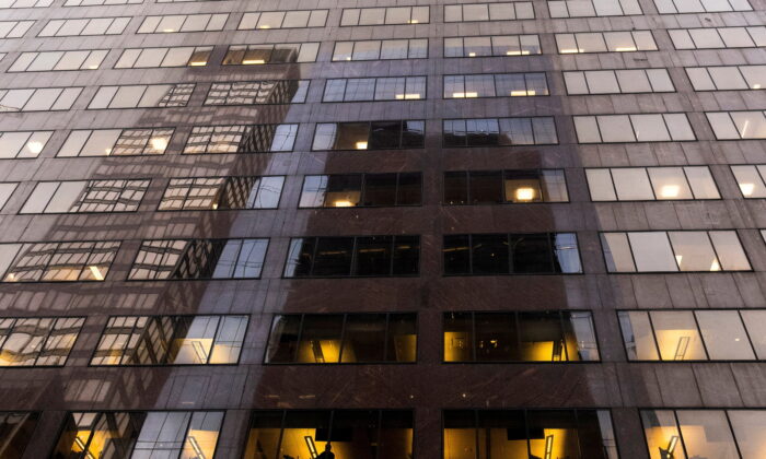 A man works inside Jefferies Financial Group offices in Manhattan, New York, on Dec. 8, 2021. (Eduardo Munoz/Reuters)