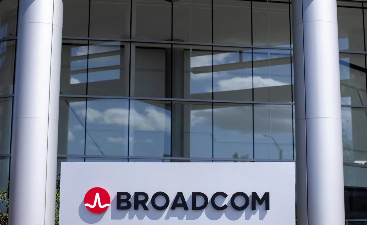 The Broadcom Limited company logo is shown outside one of their office complexes in Irvine, Calif., on March 4, 2021. (Mike Blake/Reuters)
