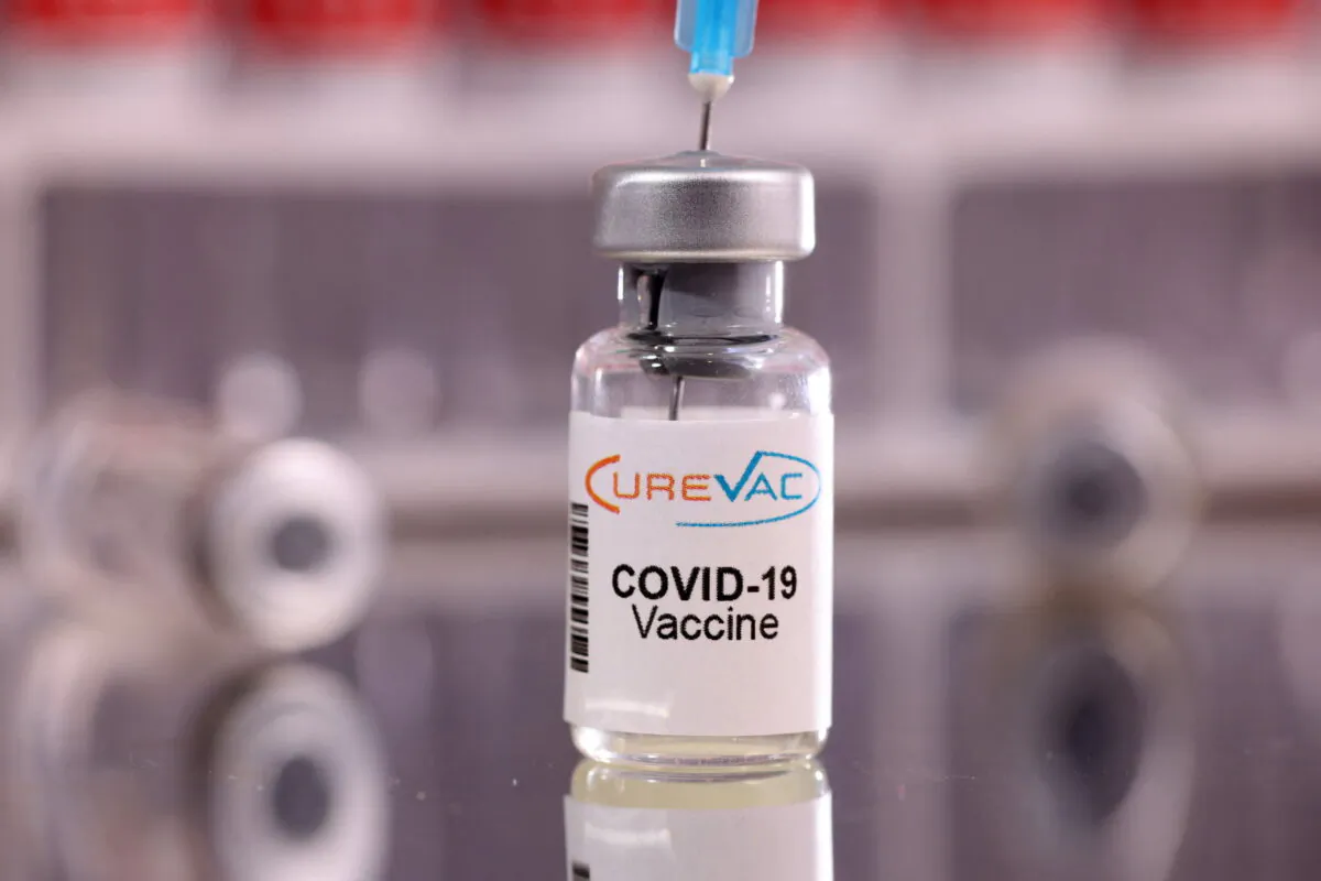 A vial labelled "CureVac COVID-19 Vaccine" is seen in this illustration taken, on  Jan. 16, 2022. (Dado Ruvic/Reuters, Illustration)
