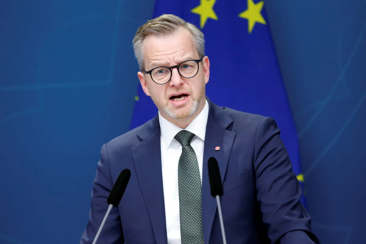 Swedish Finance Minister Mikael Damberg attends a press conference to propose relief for households affected by high electricity prices, in Rosenbad, Stockholm on Jan. 12, 2022. (Johan Jeppsson /TT News Agency via Reuters)