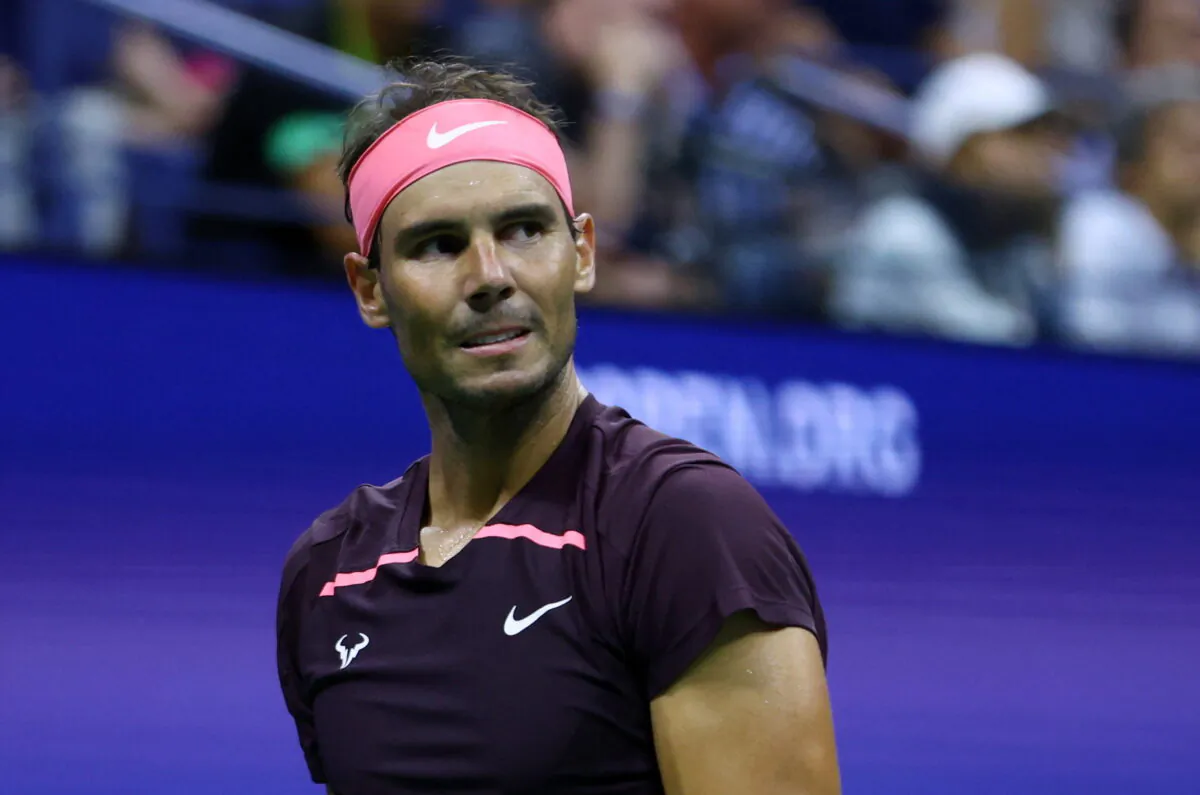 Spain's Rafael Nadal reacts during his second round match against Italy's Fabio Fognini at the 2022 U.S. Open in Flushing Meadows, New York, on Sept. 1, 2022. (Mike Segar/Reuters)