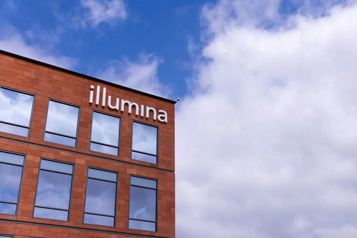 A building on the campus at the world headquarters of Illumina in San Diego, on Sept. 1, 2021. (Mike Blake/Reuters)